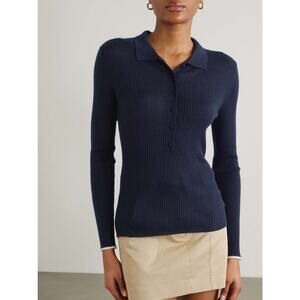Arch4 Maja Ribbed Organic Cashmere Polo Shirt In Blue M"